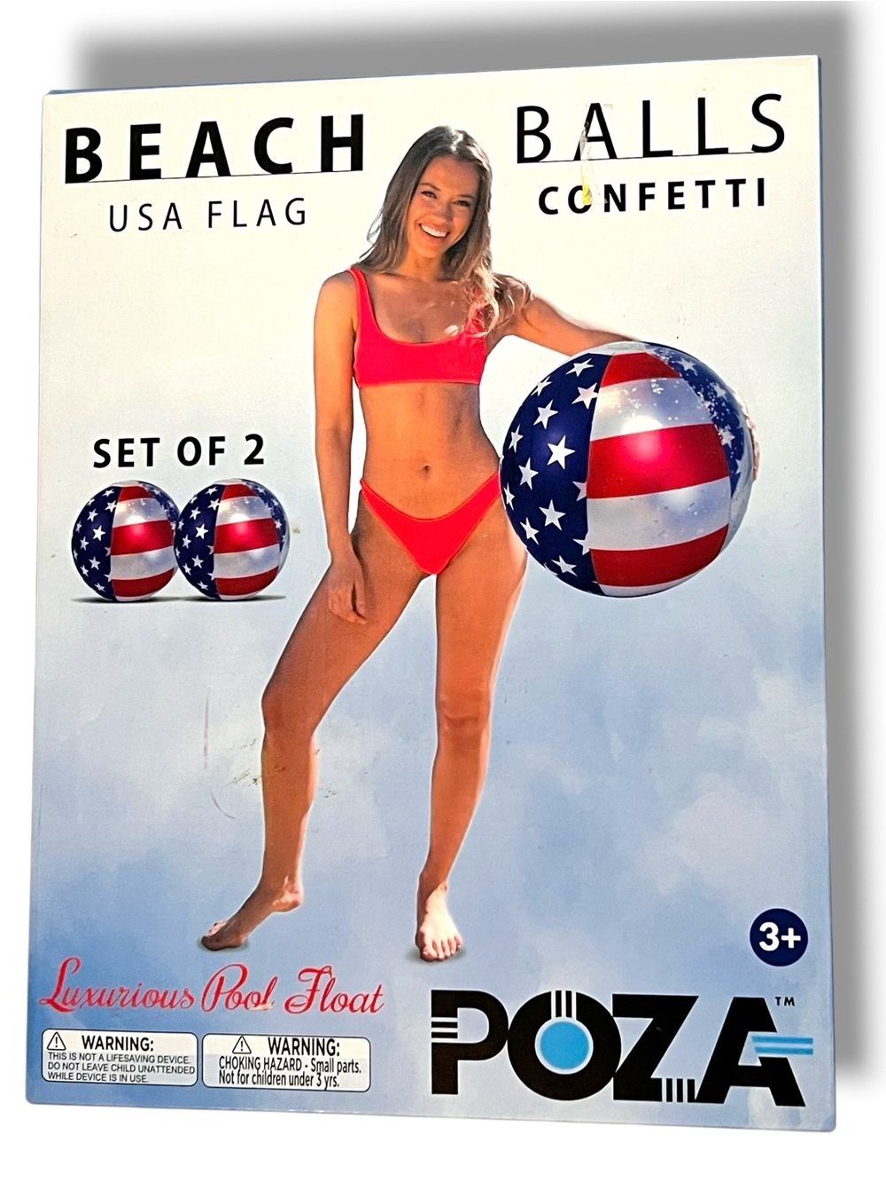 Beach Balls Set of 2 POZA USA Flag Confetti Luxurious Pool Float 16 x 16 inches
